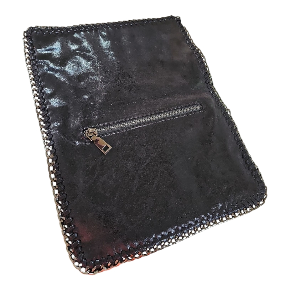 Black Clutch Evening Bag w/ Chain Trim - Picture 3 of 6